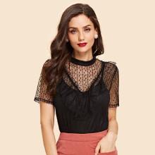 Shein Ruffle Trim Mesh Top With Cami