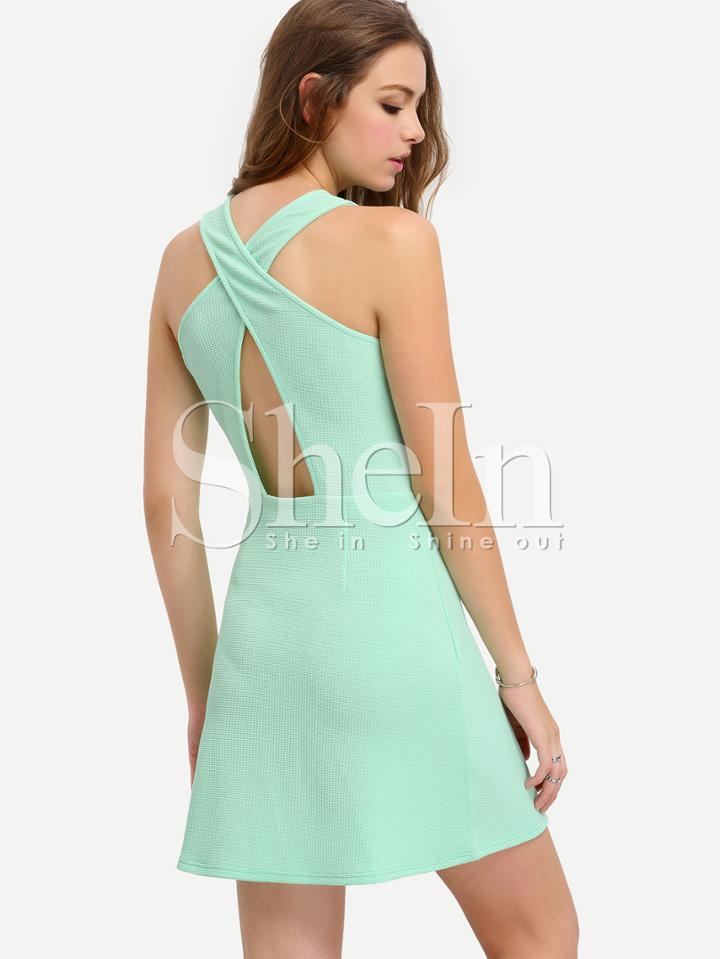 Shein Green Sleeveless Hollow Back Dress