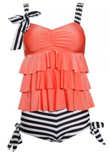 Rosewe Ruffled Bowknot Decorated Padded Tankini Set