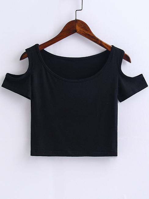 Shein Black Open Shoulder Crop Top