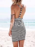 Shein White Black Stripe Tie-waist Weave Backless Dress