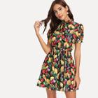 Shein Tie Neck Fruit Print Dress