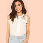 Shein Tie Neck Lace Shoulder Ruffle Shell Top