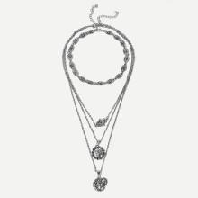 Shein Hand & Sun Detail Layered Chain Necklace