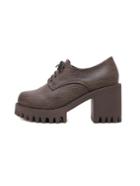 Shein Light Tan Lace-up Chunk Sole Loafers
