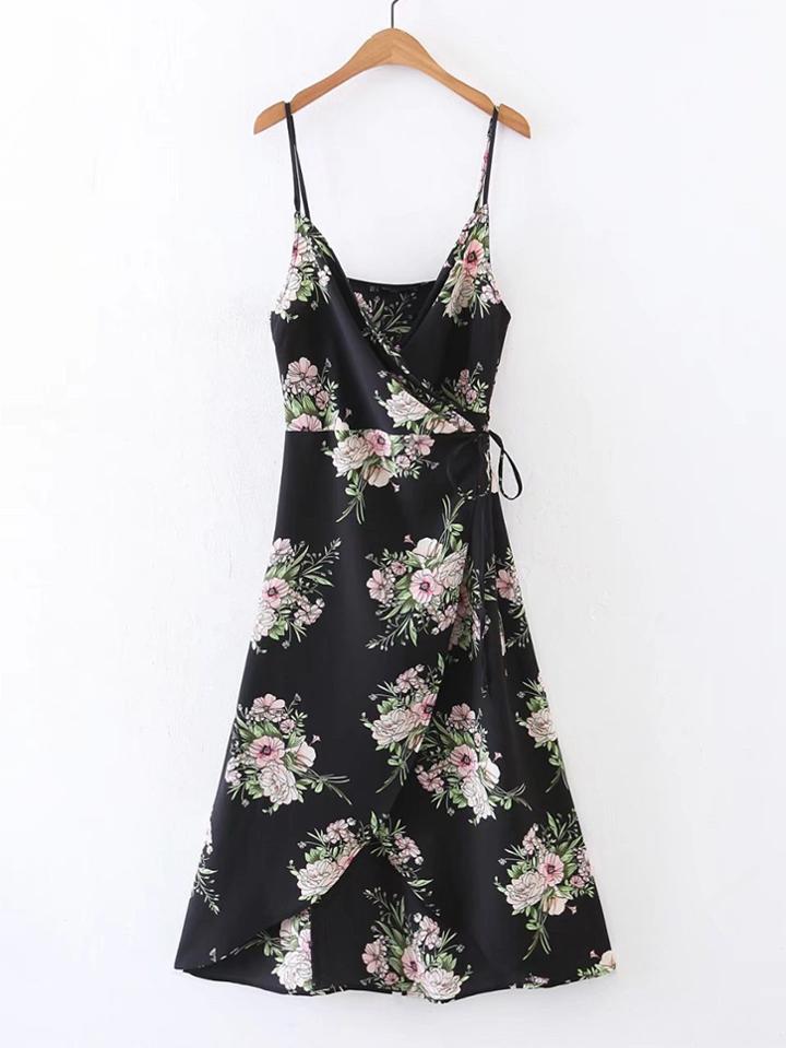 Shein Cami Straps Overlap Front Wrap Dress