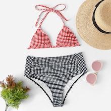 Shein Random Gingham With Ruched Bikini Set
