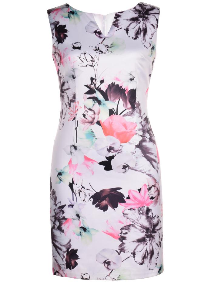 Shein White V Neck Ink Print Sheath Dress