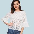 Shein Trumpet Sleeve Eyelet Embroidered Top