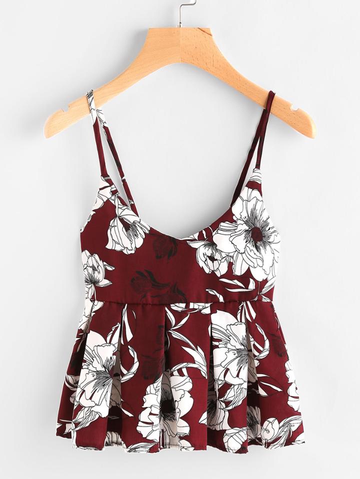 Shein Floral Print Random Box Pleat Cami Top