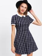 Shein Contrast Collar Plaid Fitted & Flared Dress