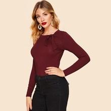 Shein 70s Knotted Neck Slim Fitted Solid Tee