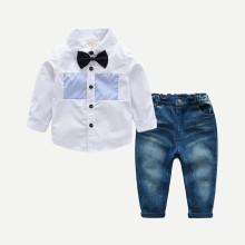 Shein Boys Bow Tie Detail Shirt With Jeans