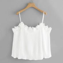 Shein Lace Trim Cold Shoulder Pleated Top