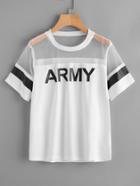 Shein Army Print Mesh Panel Tee