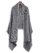 Shein Grey Houndstooth Zebra Stripe Patchwork Fringe Scarf