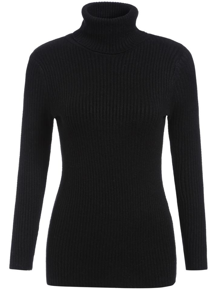 Shein Black High Neck Long Sleeve Slim Knitwear