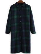 Shein Green Plaid Dropped Shoulder Seam Long Blouse