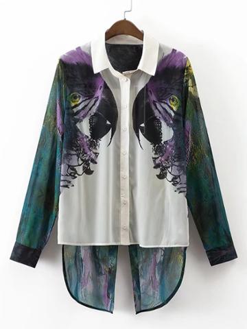 Shein Parrot Print Dovetail Blouse