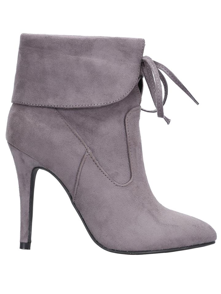 Shein Grey Lace Up High Heeled Boots