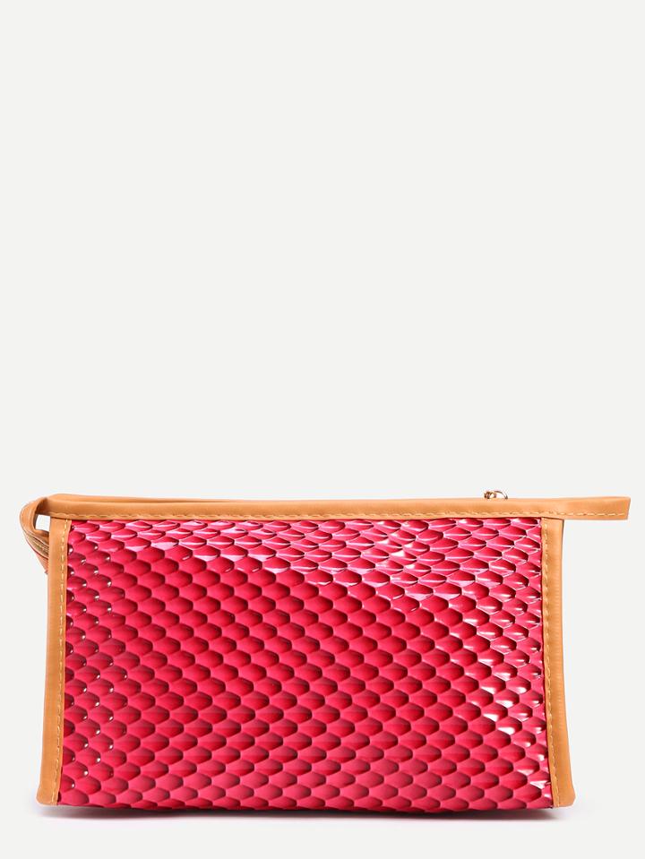 Shein Hot Pink Contrast Trim Hexagon Embossed Makeup Bag