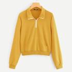 Shein Pocket & Zip Front Collar Solid Pullover