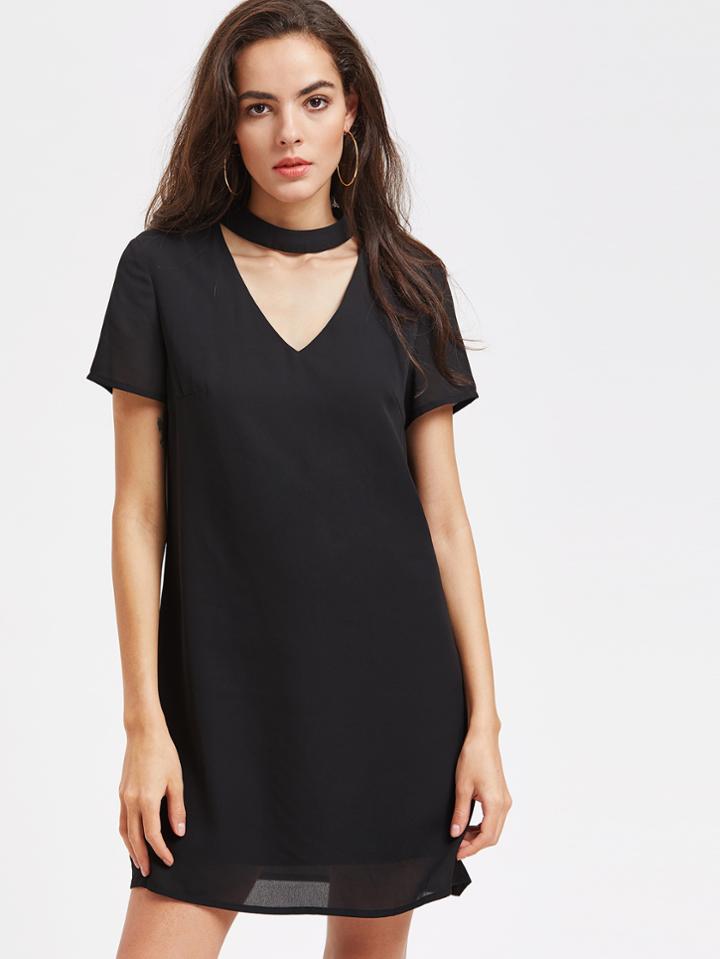 Shein Cutout Choker Neck Buttoned Keyhole Back Dress