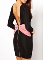 Rosewe Enchanting Bow Decorated Long Sleeve Open Back Dress