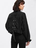 Shein Lace Up Drop Shoulder Denim Jacket