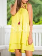 Shein Yellow Spaghetti Strap Ruffle Dress