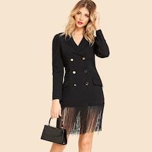 Shein Fringe Hem Double Button Notched Dress