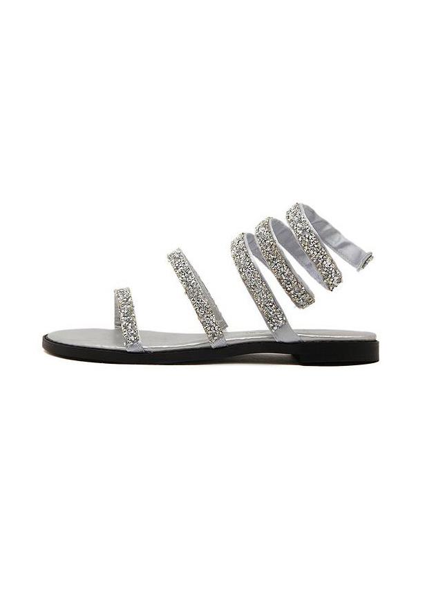 Shein Rhinestone Studded Silver Thin Strap Sandals