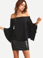 Shein Off-the-shoulder Bell Sleeve Top - Black