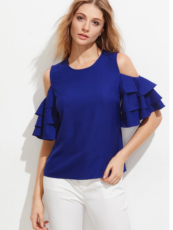 Shein Open Shoulder Layered Bell Sleeve Top