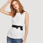 Shein Contrast Tie Waist Keyhole Top