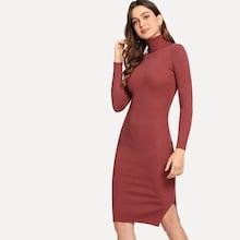 Shein Ribbed High Neck Sweater Dress
