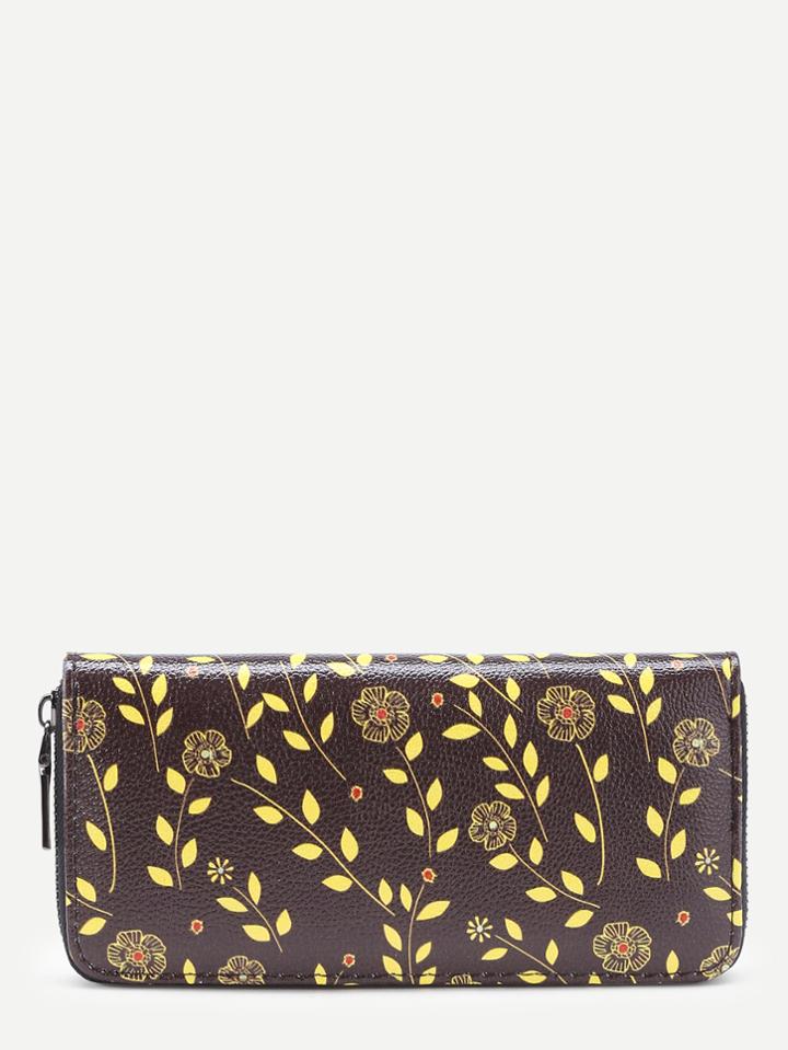 Shein Flower Print Pu Wallet With Zipper