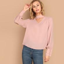 Shein Crisscross Choker Neck Bishop Sleeve Top