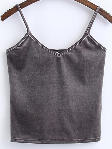 Shein Grey Spaghetti Strap Velvet Cami Top