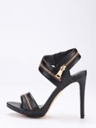 Shein Zipper Embellished Strappy Sandals - Black