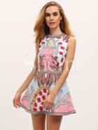 Shein Multicolor Sleeveless Flower Print Dress