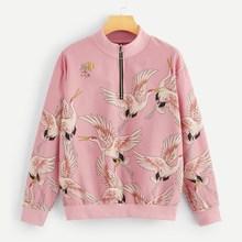 Shein Crane Print Quarter Zip Sweatshirt