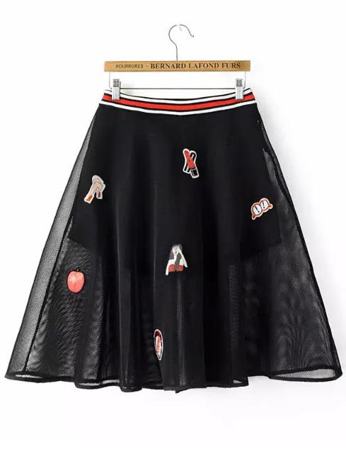 Shein Striped Trim Patch Flare Skirt