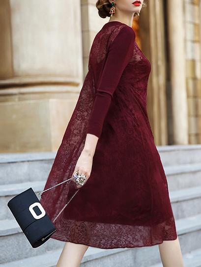 Shein Burgundy Organza Embroidered Shift Dress