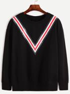 Shein Black Striped Trim Drop Shoulder Seam Sweatshirt