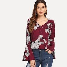Shein Floral Print V Neck Top