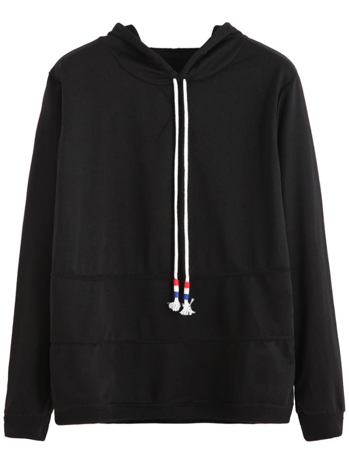 Shein Black Hooded Sweatshirt With Drawstring In White