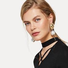 Shein Oval & Ball Design Drop Earrings