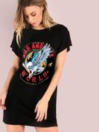 Shein Black Graphic Print Tee Dress