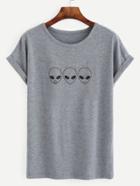 Shein Alien Print Roll Sleeve Tee